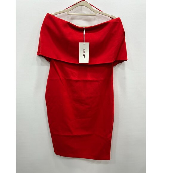 NWT Likely Red Driggs Dress Off-Shoulder Draped Bodycon Dress Size 8 - Picture 2 of 13